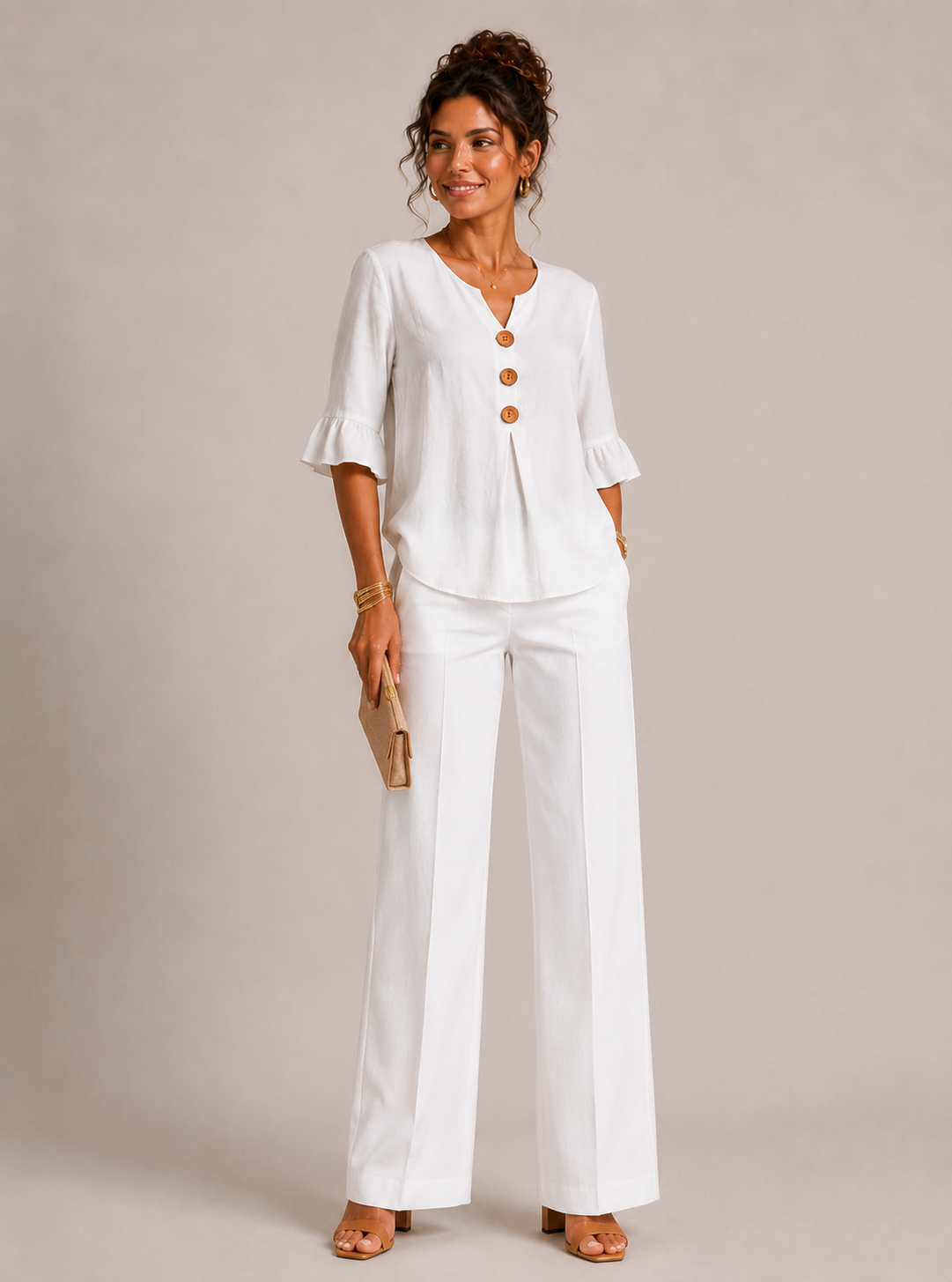 AURA | BLUSA CON BOTONES Y VOLANTES