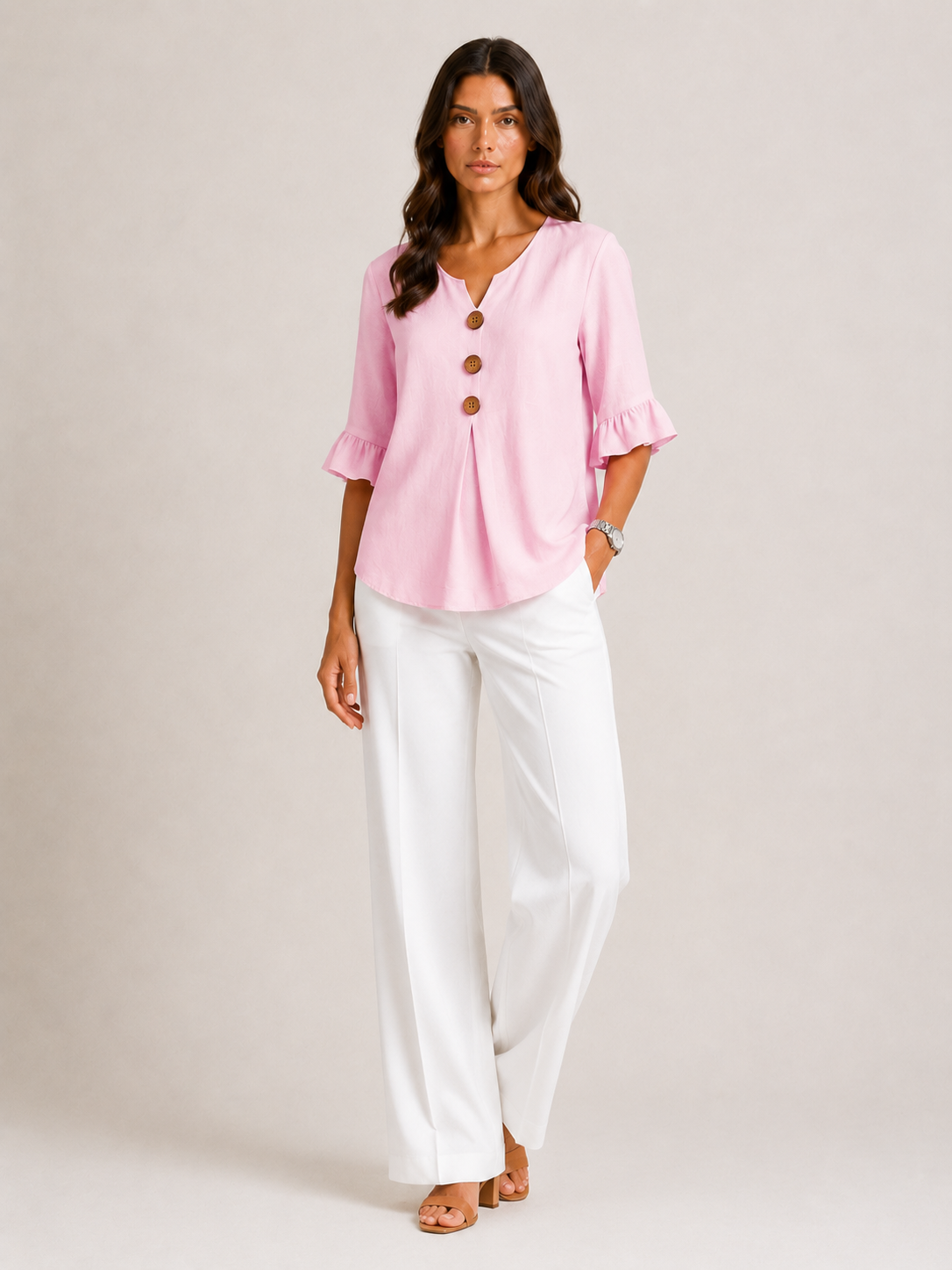 AURA | BLUSA CON BOTONES Y VOLANTES