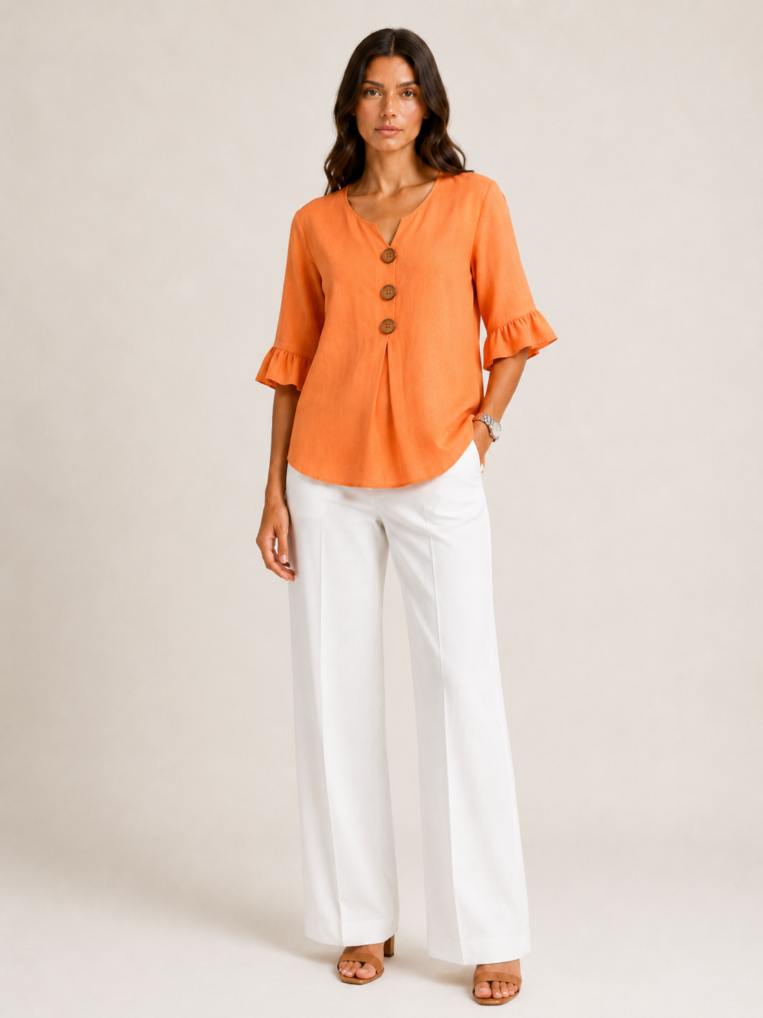 AURA | BLUSA CON BOTONES Y VOLANTES