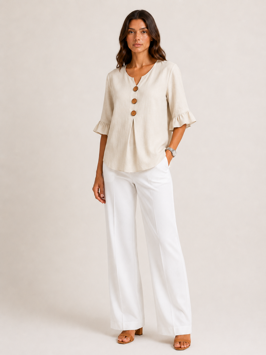 AURA | BLUSA CON BOTONES Y VOLANTES
