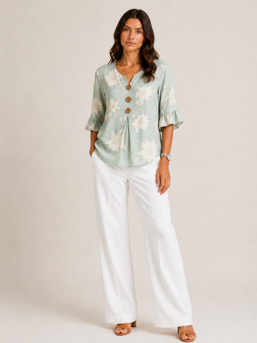 AURA | BLUSA CON BOTONES Y VOLANTES