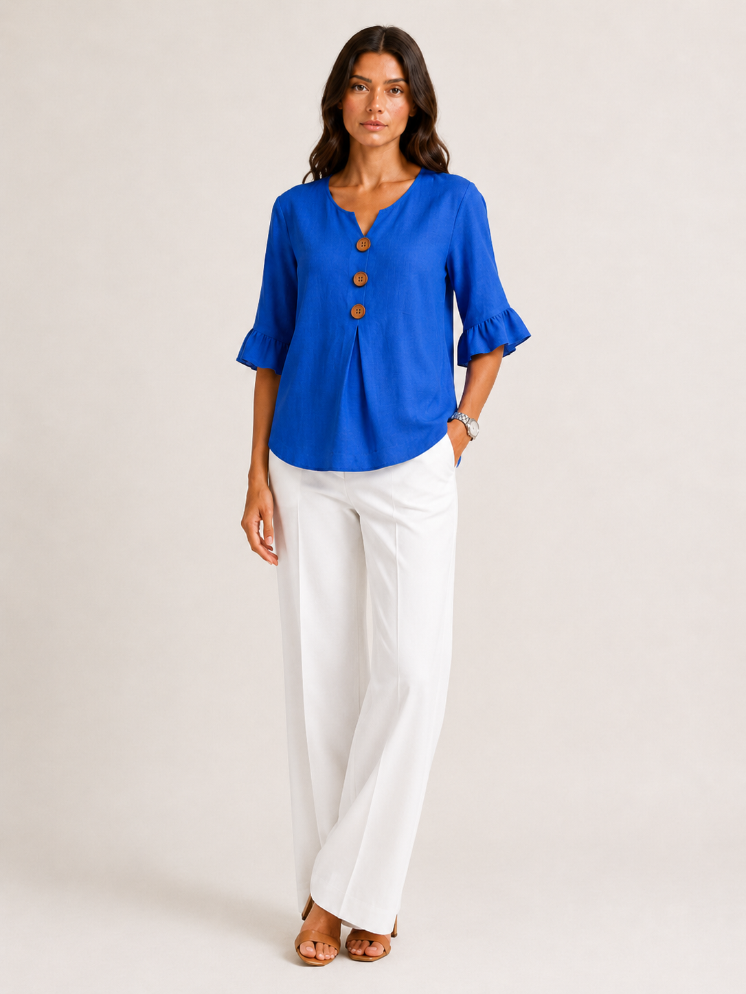AURA | BLUSA CON BOTONES Y VOLANTES