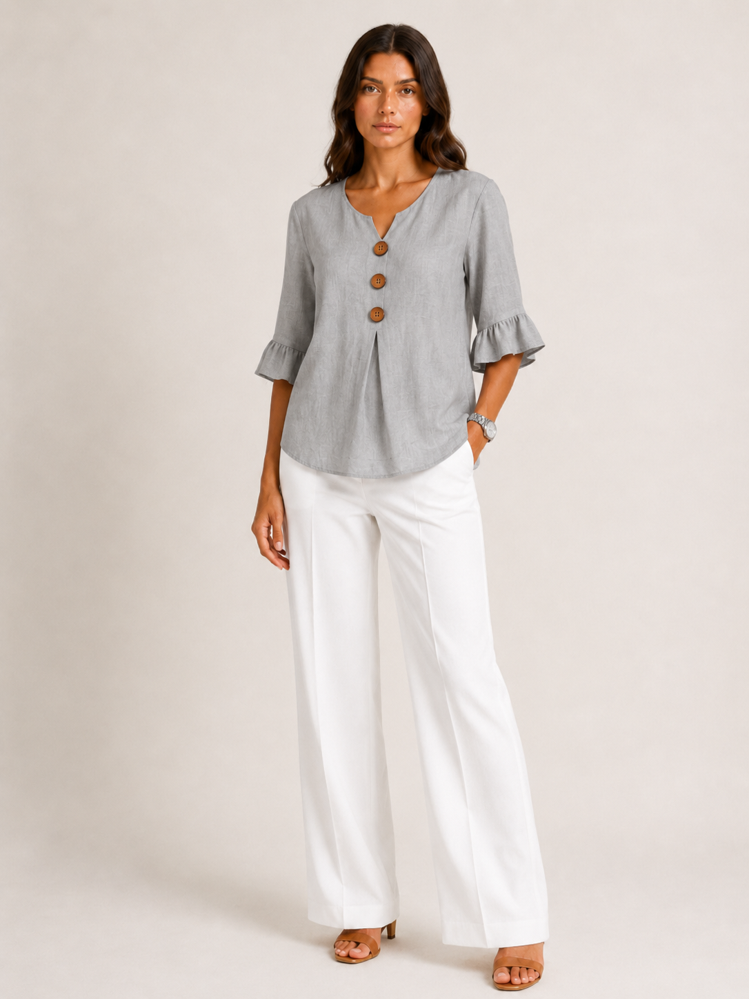 AURA | BLUSA CON BOTONES Y VOLANTES