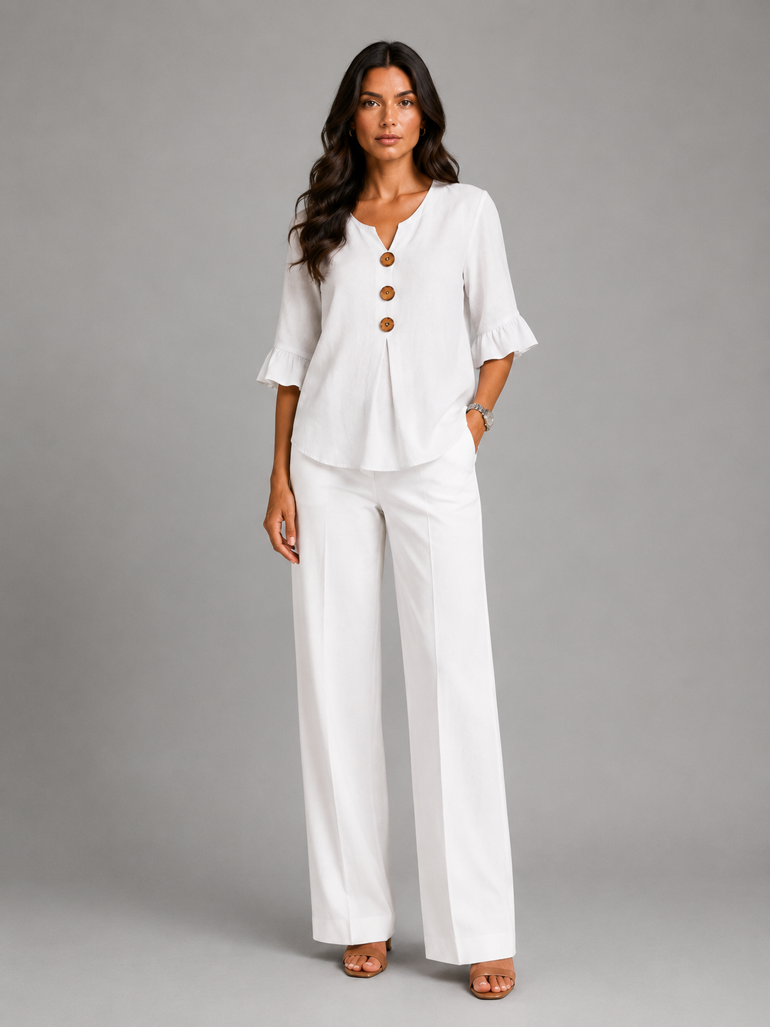 AURA | BLUSA CON BOTONES Y VOLANTES